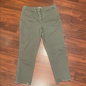 LOFT Olive Green High-Rise Button-Front Crop Pants